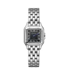 Elegant Square Design Stainless Steel Couple Quartz Watches (Silver Black Women)
