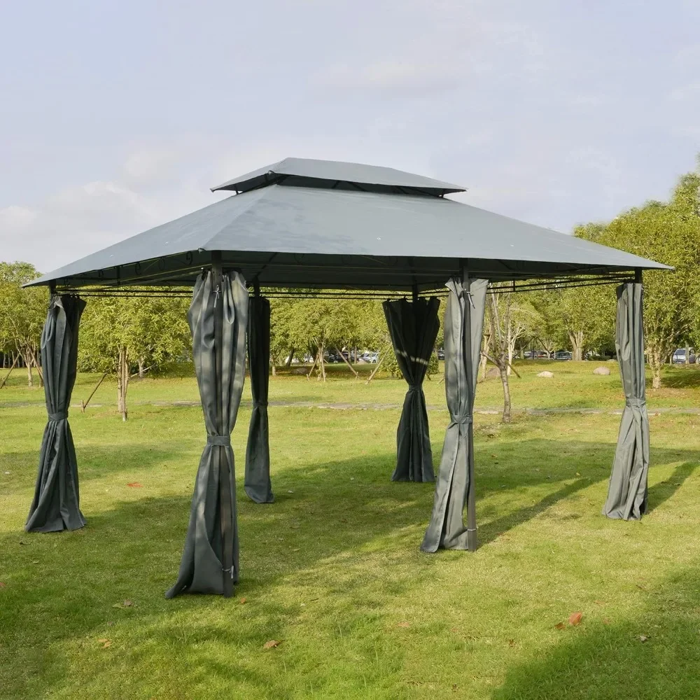 

10' X 13' Canopy, Outdoor Gazebo Shelter with Curtains, Vented Roof, Steel Frame for Garden, Lawn, Backyard and Deck, Canopy