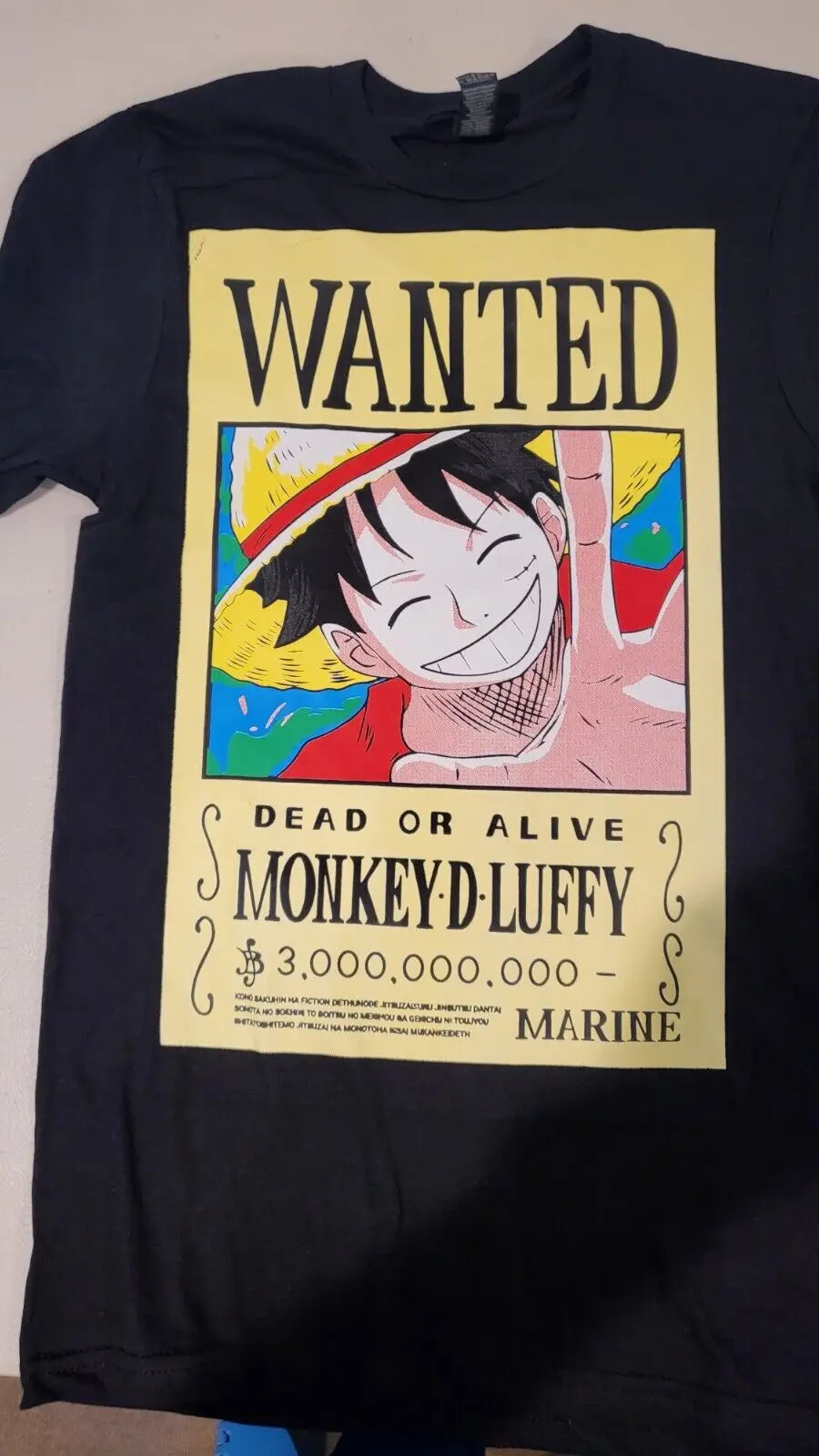 

Short Sleeve Black T-shirt Monkey D Luffy Wanted Size XSmall