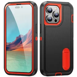 Heavy Duty 3 - in - 1 Shockproof Dust - Proof Phone Case Cover - iPhone 12 or 12 Pro (Black - Orange)