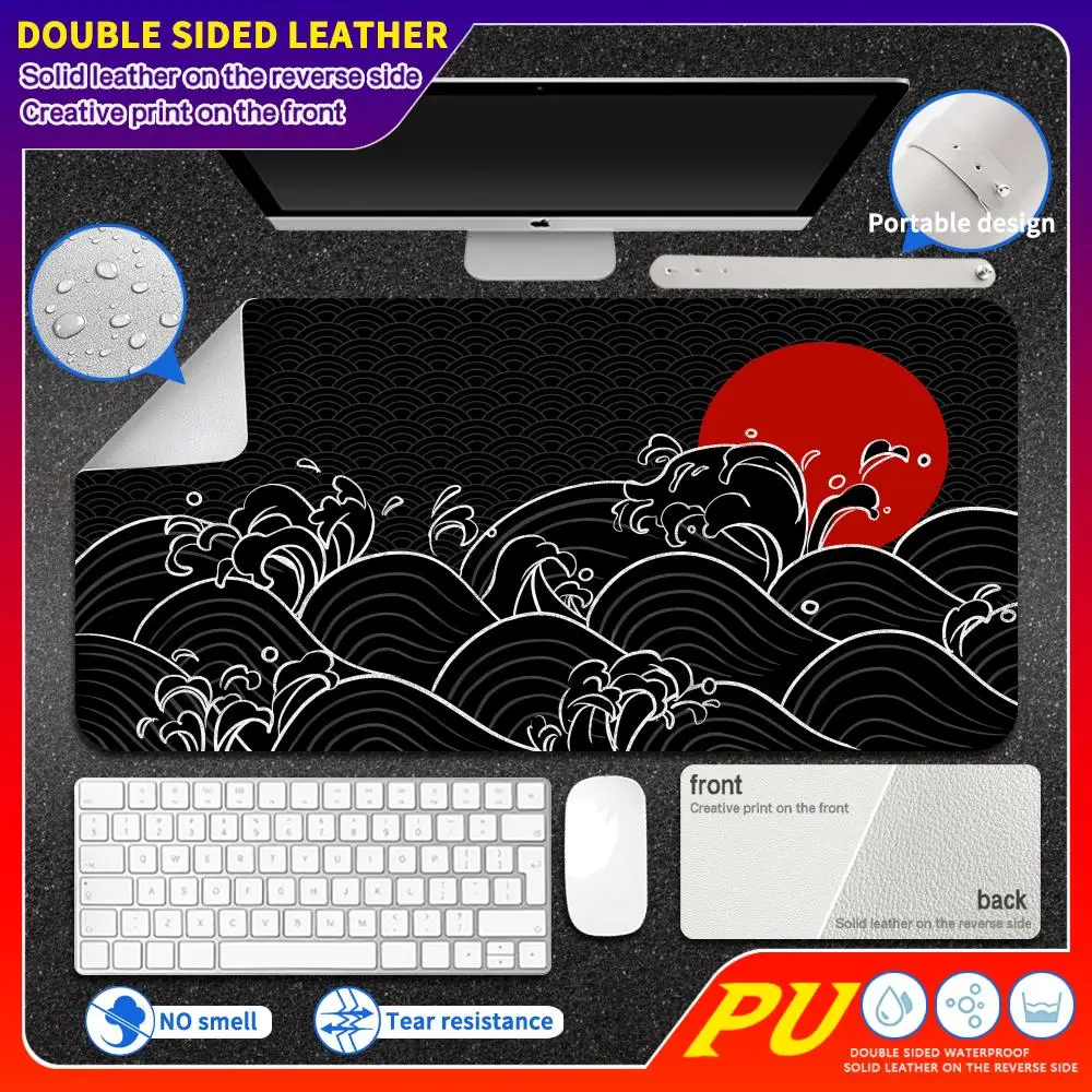 

Black And White Japanese Waves Mouse Pad Gamer XL Custom Home HD Mousepad XXL keyboard pad Office Non-Slip Computer Mouse Mats