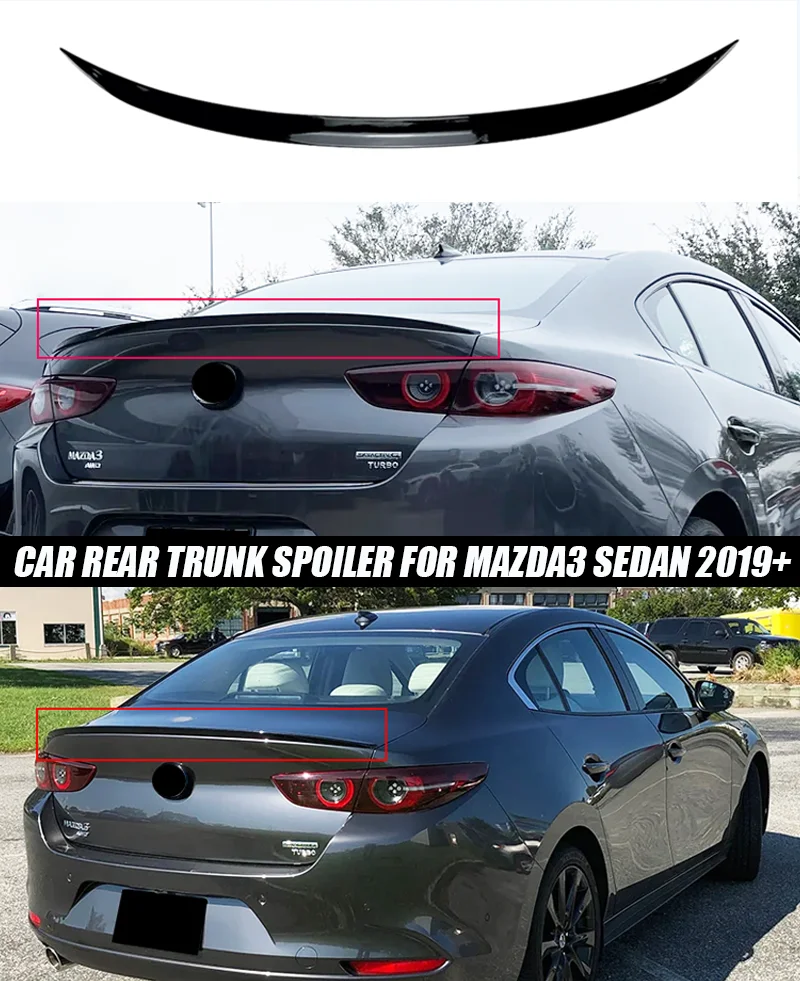 Für Mazda3 Zubehör 2,5 Turbo AWD Limousine 2019+ Auto Heckspoiler Flügel Kofferraum Lippe Glänzend Schwarz Gummi – Detail 1
