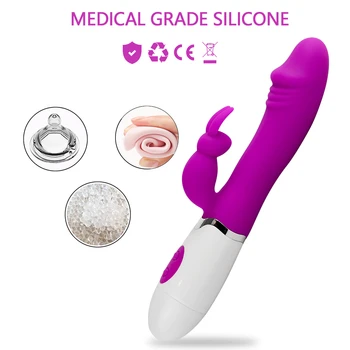Rabbit Vibrators Vagina G Spot Clitoris Nipple Dual Stimulator Massager Vibration Silicone Waterproof Sex Toys Masturbators 5
