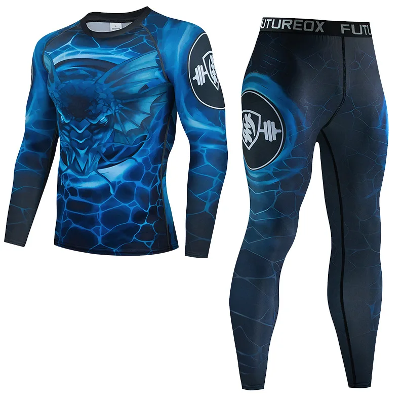 Men's Muay Thai Men MMA Kickboxing Sport Suit BJJ Rashguard T Shirts Rash Guard Fitness Tracksuit Boxing Jersey Running Set 26