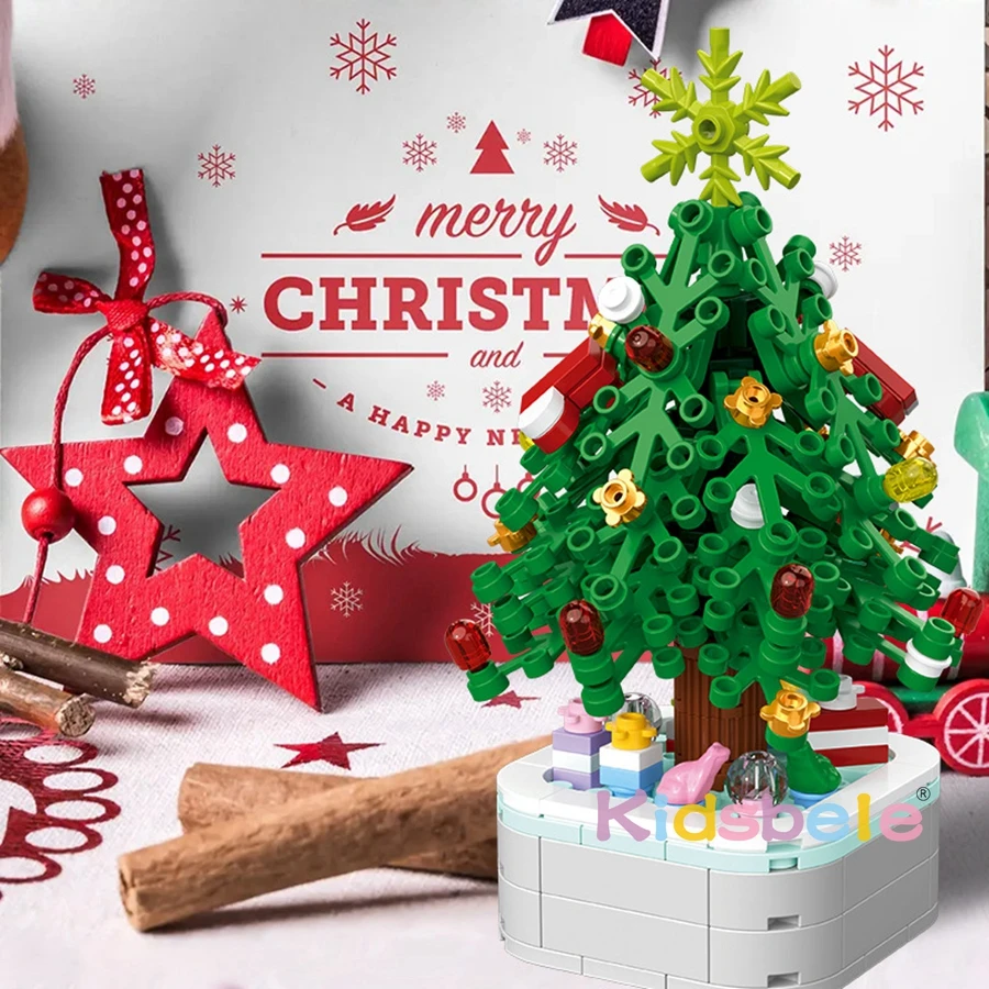 Tree Model Plastic Blocks DIY Assembly Toy Holiday Construction Toy Birthday Christmas Gift for Boys & Girls