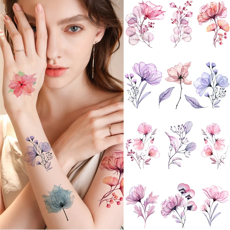 

Waterproof Temporary Tattoo Sticker 3D Watercolor Realistic Lavender Daisy Flower Tatto Women Men Child Kids Ankle Fake Tattoos