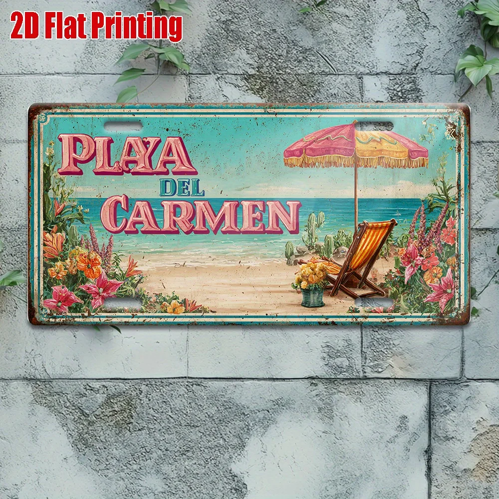 2D 플랫, 1개, 빈티지 금속 사인, 장, 야외 벽 예술(11.8인치 * 5.9인치), PLAYA DEL CARMEN 알루미늄 사인 포함