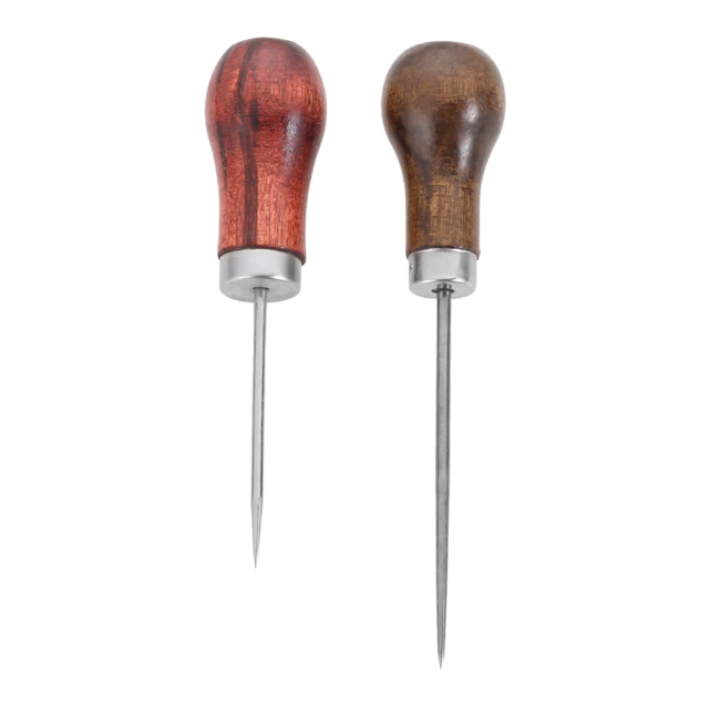 2PCS/Set Wooden Handle Awls DIY Leather Sewing Awl Shoes Repair Tool Hand  Stitcher Leather Craft