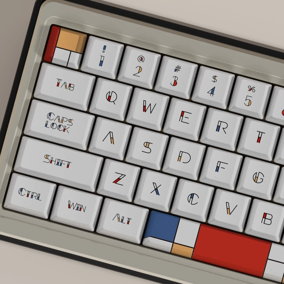 Mondrian Keycaps para Switch Pbt Sublimação de Dye Perfil Cherry Keycap para 60 65 75 80 96 980 104 108 mx Conjunto - Imagem 4