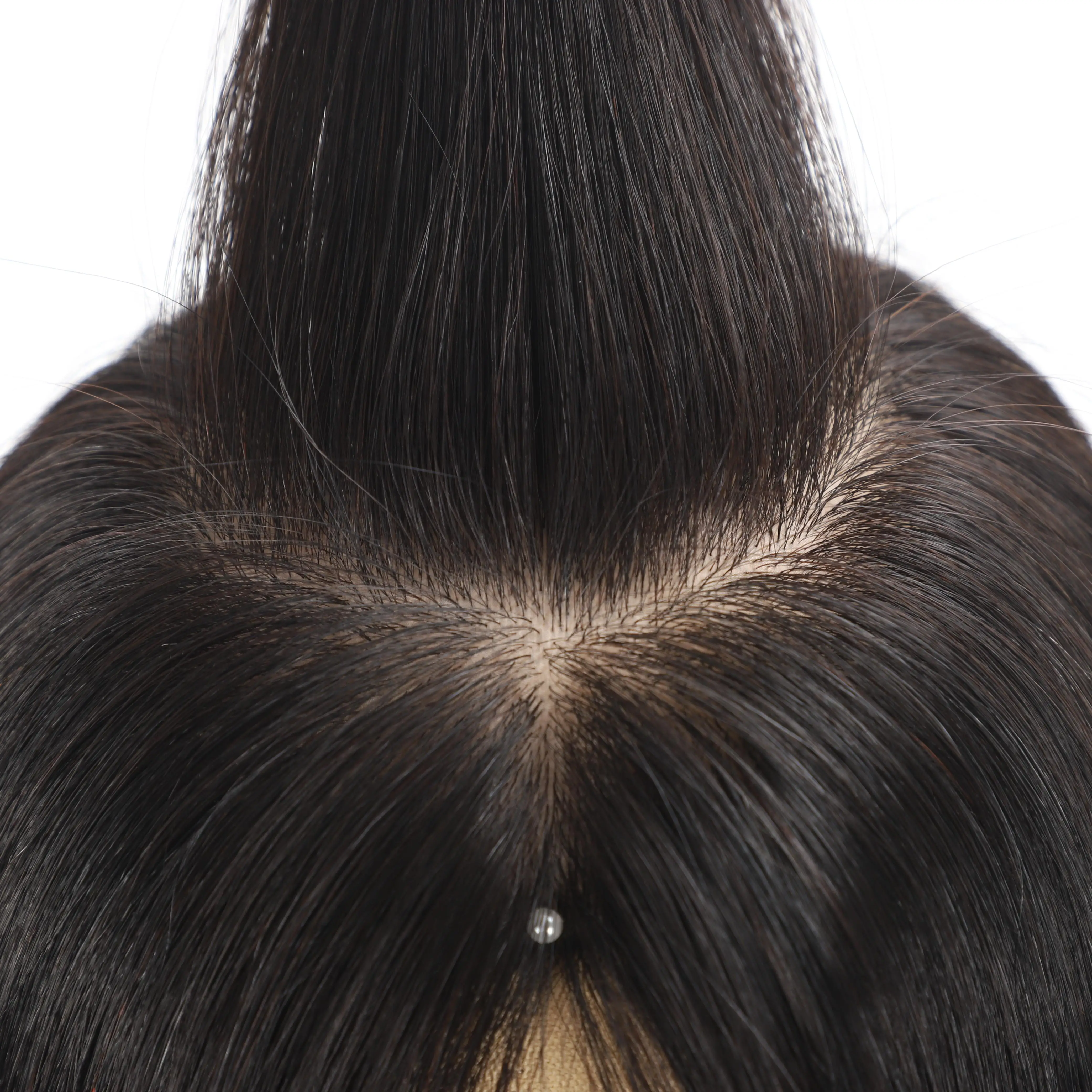 16인치 여성용 다크 브라운 실크 탑 가발 15x15cm 유럽산 천연 버진 헤어 통기성 실크 베이스 PU 프론트 포함