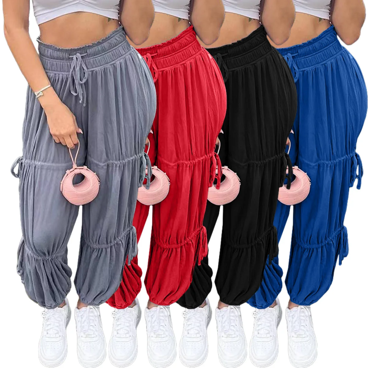 

Casual Women Jogger Pants Drawstring Solid Color Streetwear Party Night Clubwear Long Pants Clothes For Women Outfit