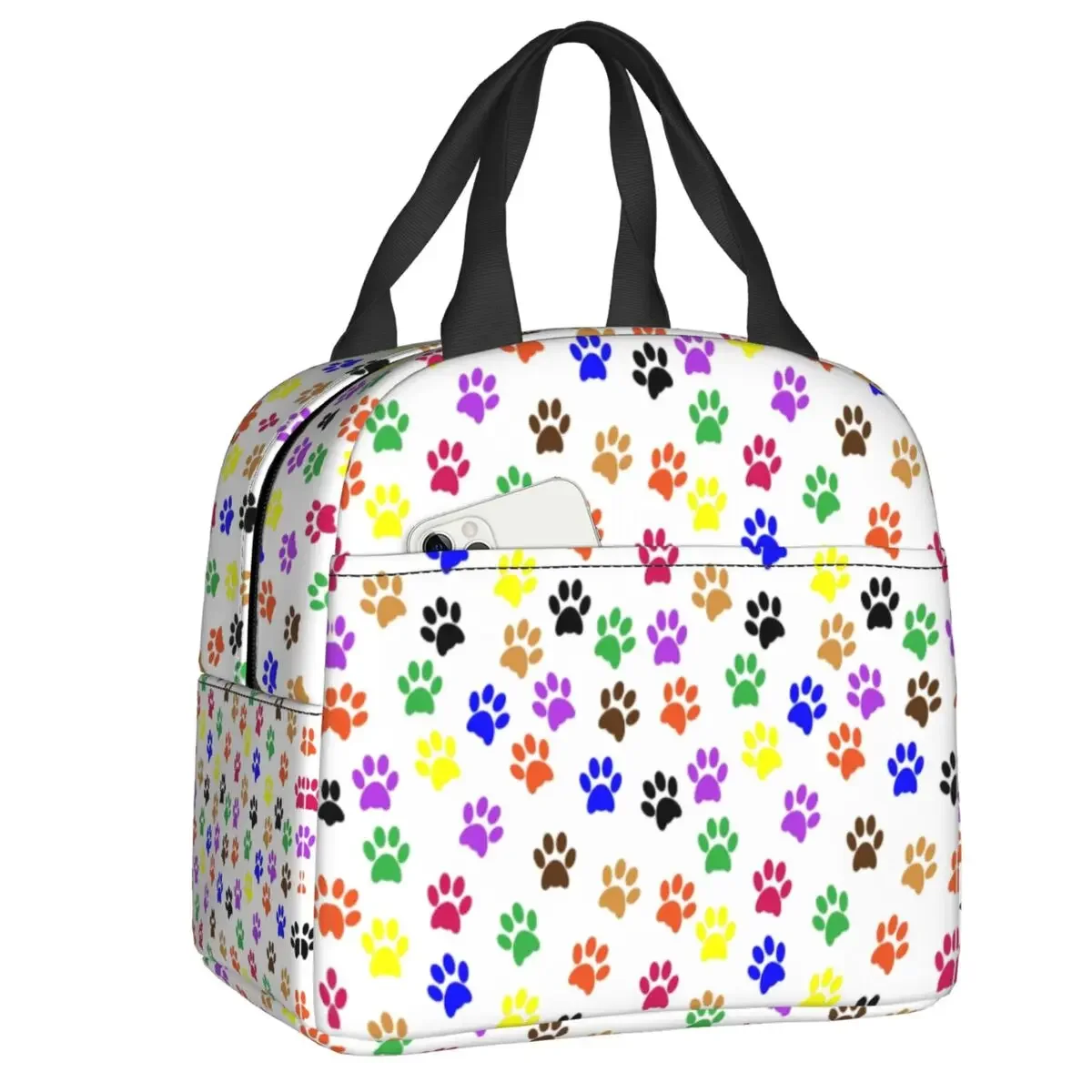 

Dog Paw Print Insulated Lunch Tote Bag for Women Pet Animal Footprint Resuable Thermal Cooler Bento Box Outdoor Camping Travel