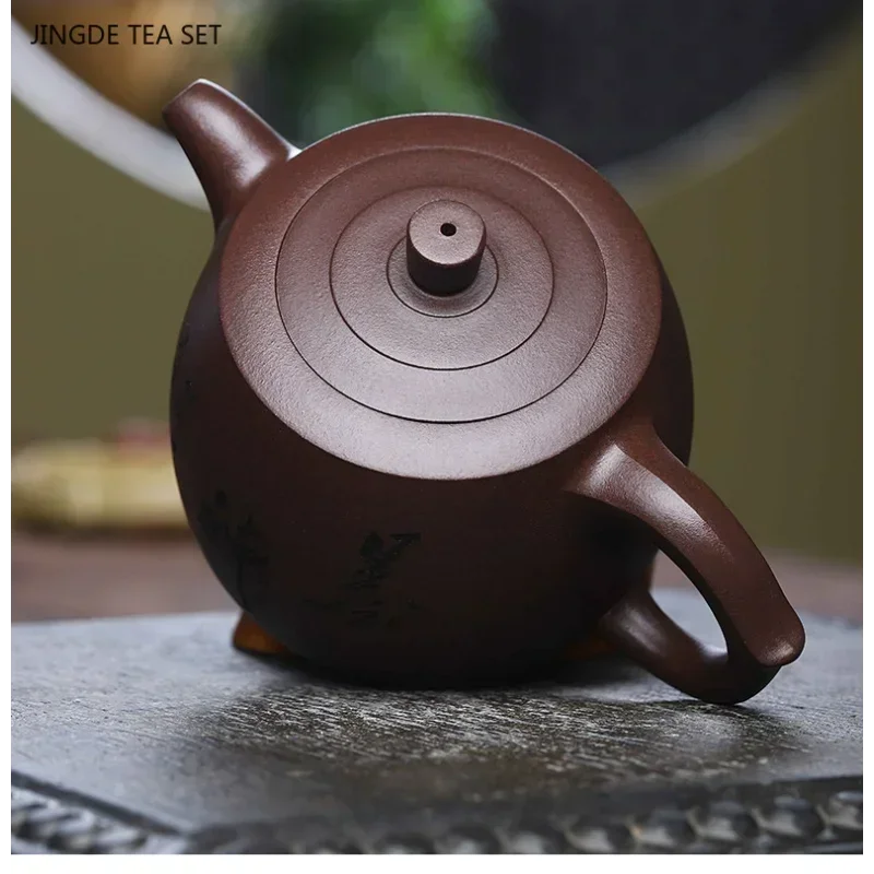 300ml Hand-painted Yixing Purple Clay Tea Pot Purple Mud Filter Antique Kettle Chinese Zisha Tea Infuser Custom Boutique Teapot