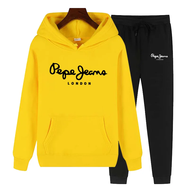 Women Two Piece Sets Tracksuit outfit Hooded Sweatshirts Pocket Drawstring Long Pants Suit Thick Casual Office Lady Autumn 3