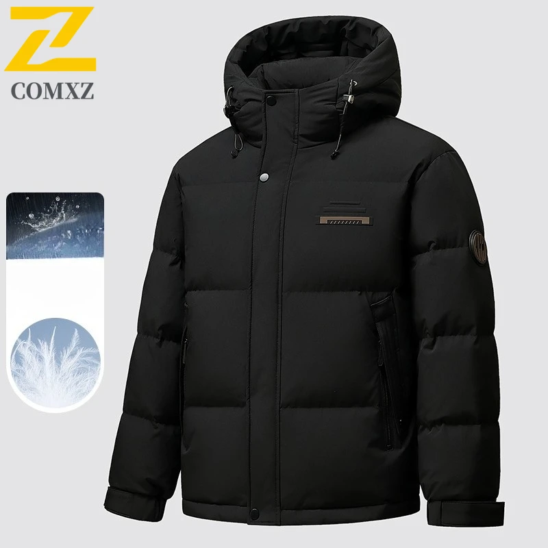 COMXZ Warm Puffer Jacket Hooded Minimalist Solid Color Snow Ski Padded Jacket Travel Windproof Quilted Jacket Men's Clothing