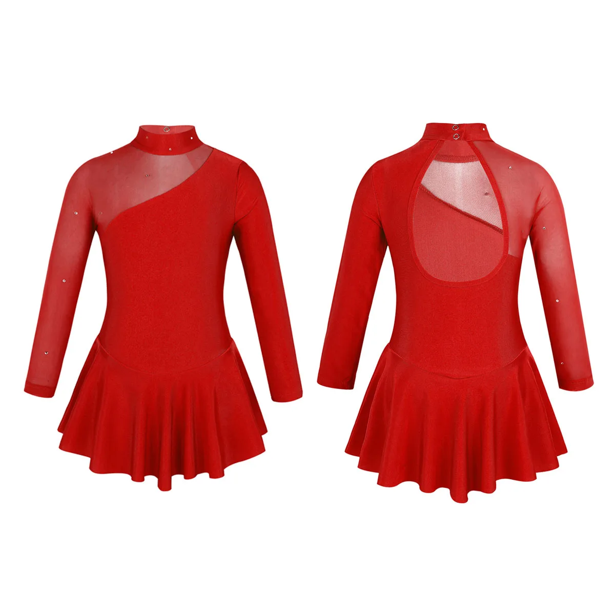 Kinder Mädchen Pailletten Gymnastic Eiskunstlauf Kleid Sheer Mesh Lange Ärmel Tüll Rock Trikots Kleid Leistung Kostüme – Detail 29