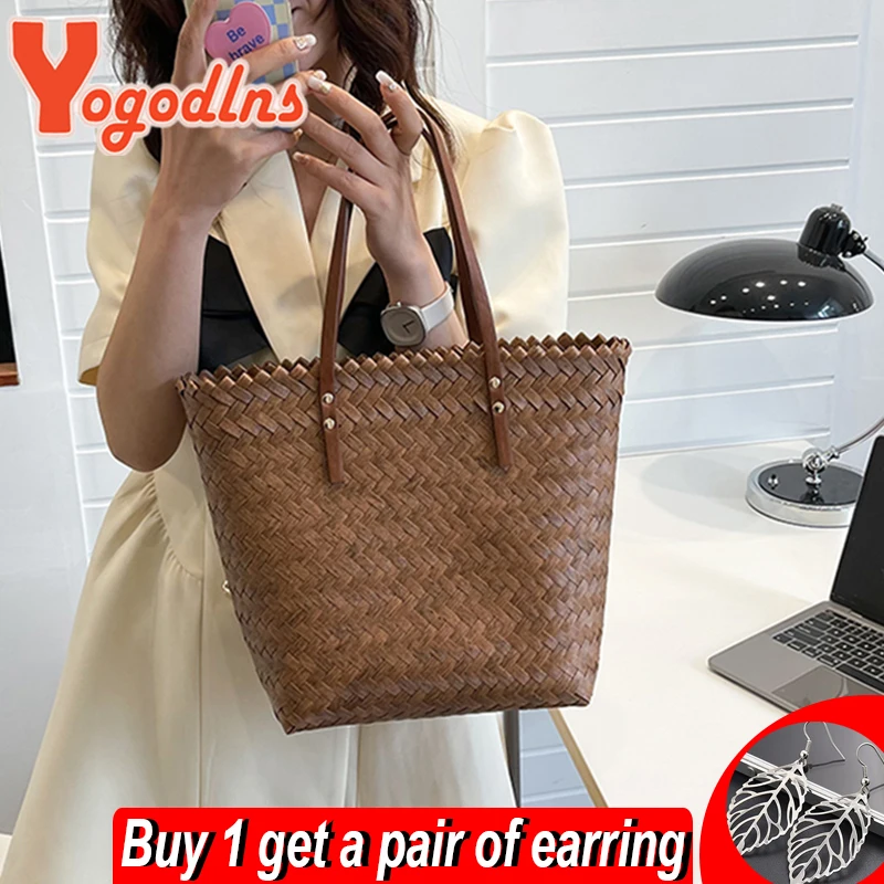 YogodlnsSummerRattanStrawBagForWomenLargeCapacityBeachBag