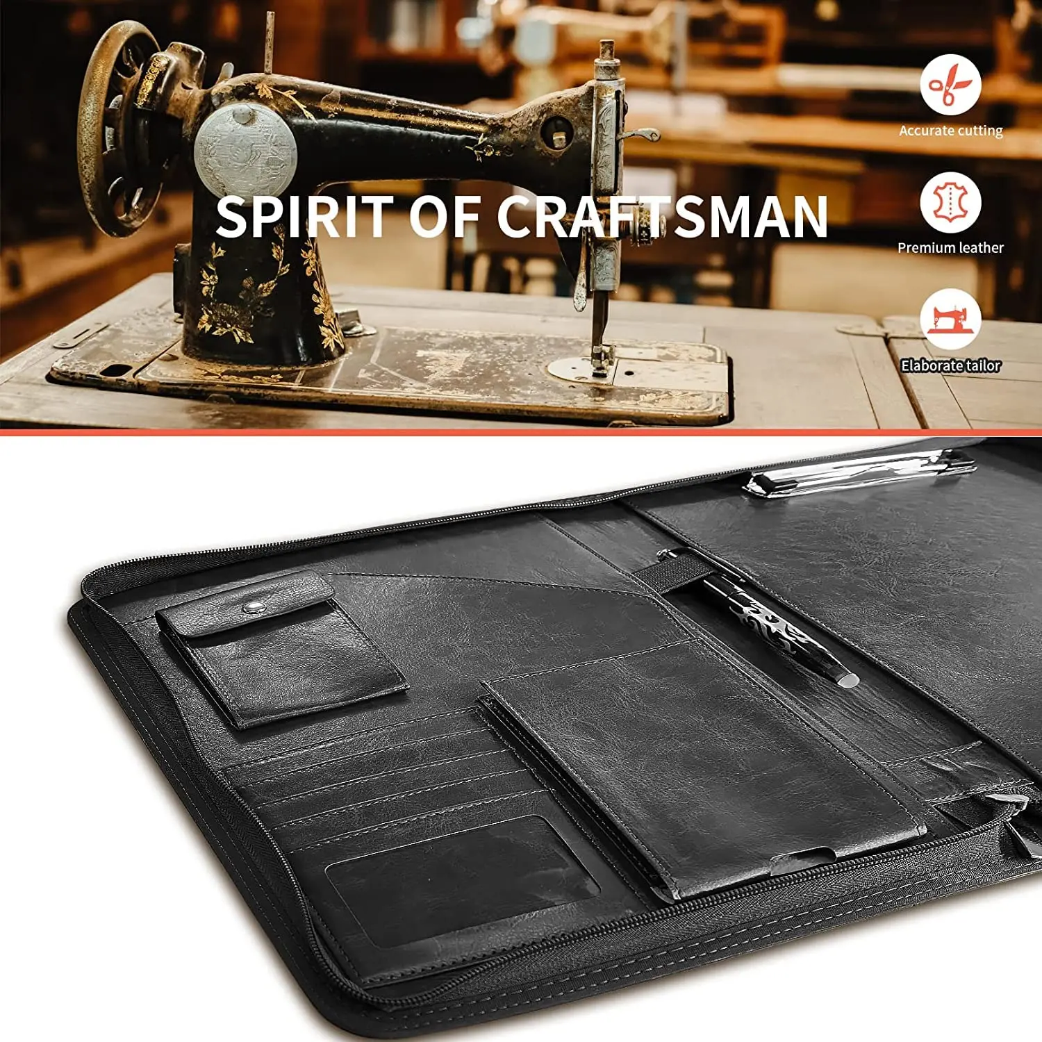 Conference Folder Portfolio A4 Zipped Multifunctional Business Clipboard Folder Files Document Leather Organiser Cases PenHolder file folder document organizer document manager
