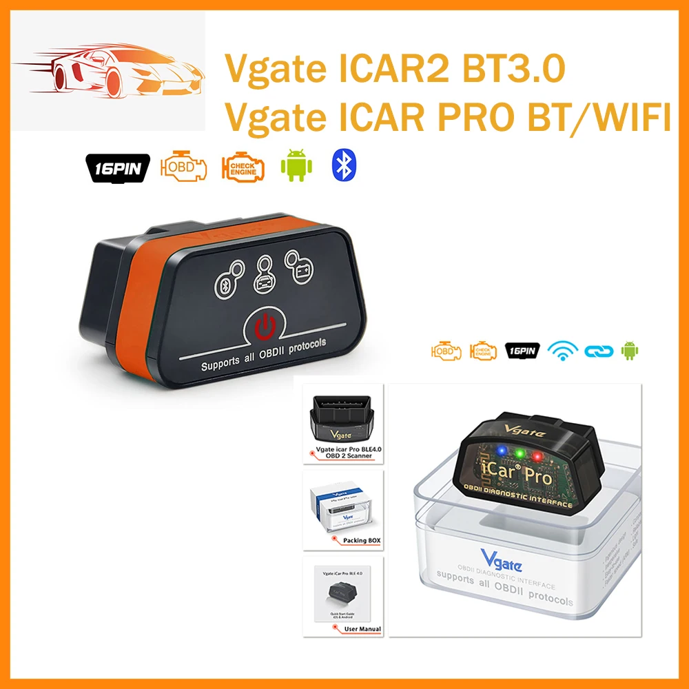 Vgate ICAR2 BT3.0 with iCar Pro elm327 V2.3 OBD2 Bluetooth Scanner OBD 2  WiFi Elm 327 V2.1 for Android/IOS Code Reader Auto Scan