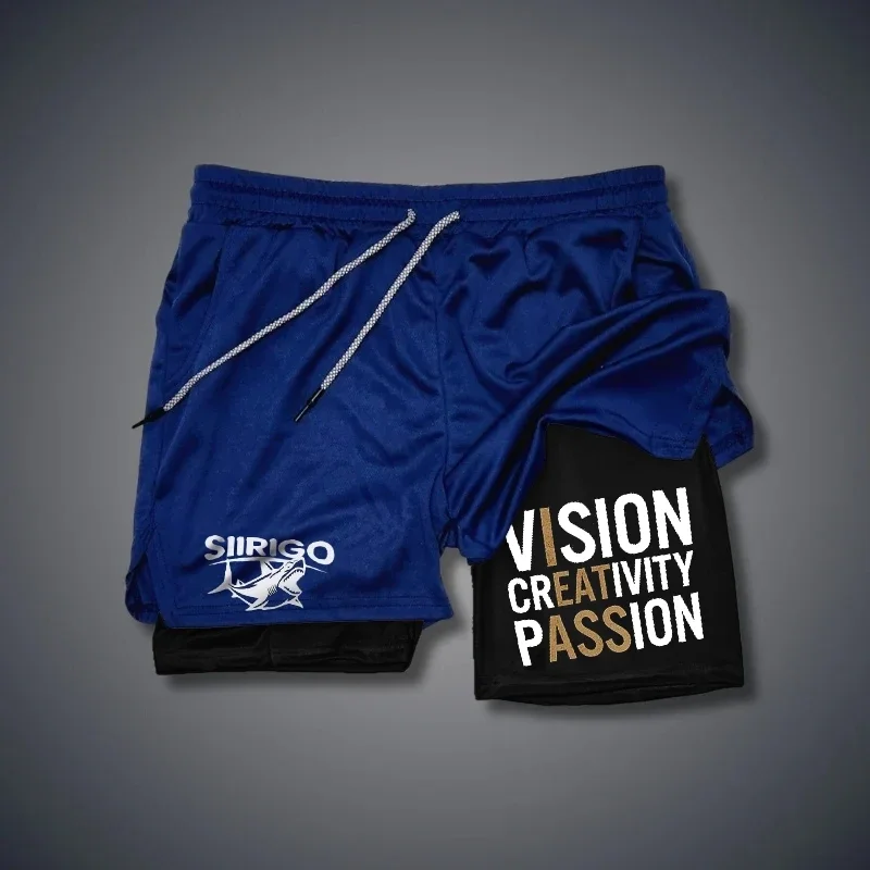 Men's Fitness Shorts With Double-Layer 2-In-1 Quick Drying Printed Fitness Outdoor Leisure Training Sports Shorts 2