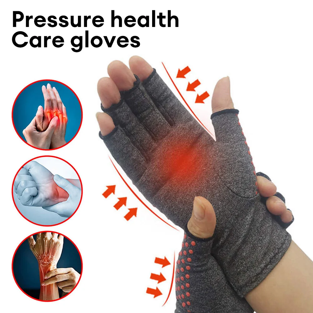 1 Pair Compression Arthritis Gloves Fingerless Carpal Tunnel Pain Anti-Slip Glue Dot Gloves for Carpal Tunnel Rheumatoid/Tendon