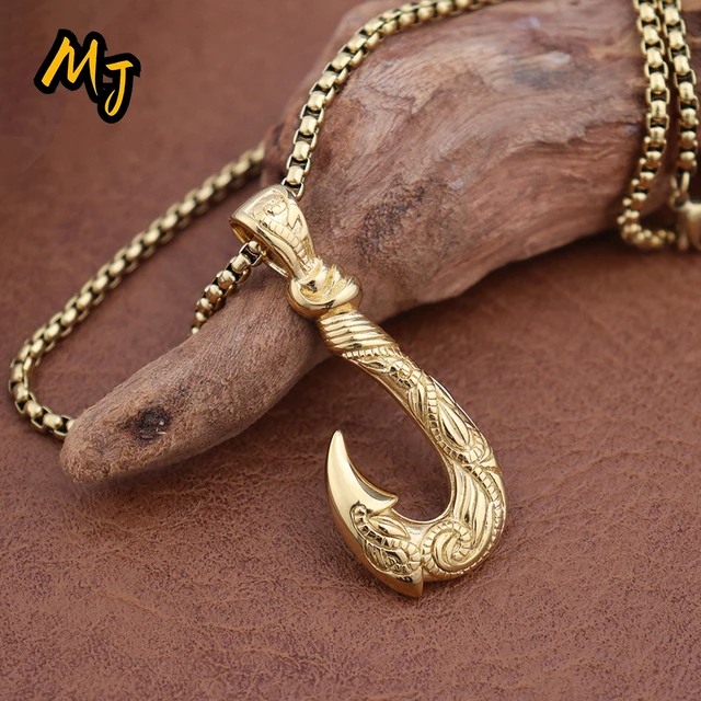 Classic Men's Fish Hook Pendant Stainless Steel Vintage Maui Magic