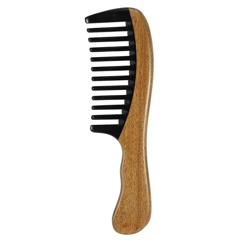 

Green Sandalwood Hair Comb No Static Detangling Natural Aroma Handmade Wooden Buffalo Horn Comb Fine Tooth Comb