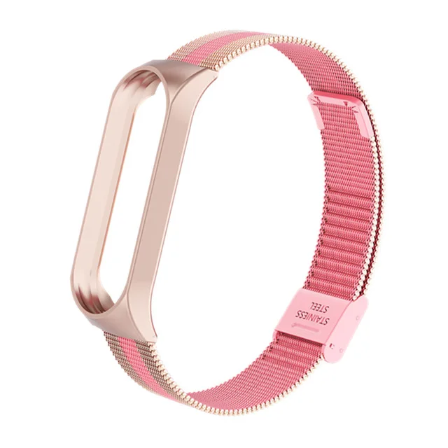 Strap For Xiaomi Mi Band 3 4 5 Wrist Metal Bracelet Screwless Stainless Steel MIband for Mi Band 4 3 5 Strap Wristbands Pulseira new Pink 12