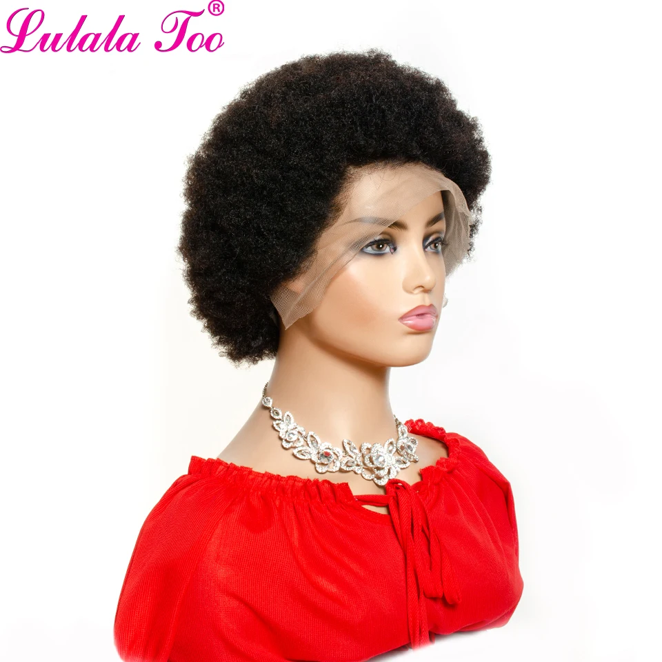 Short Afro Puff Wig Brazilian 13x4 HD Lace Front Wigs Natural Color Remy Afro Kinky Curly Human Hair Wigs for Black Women 150%