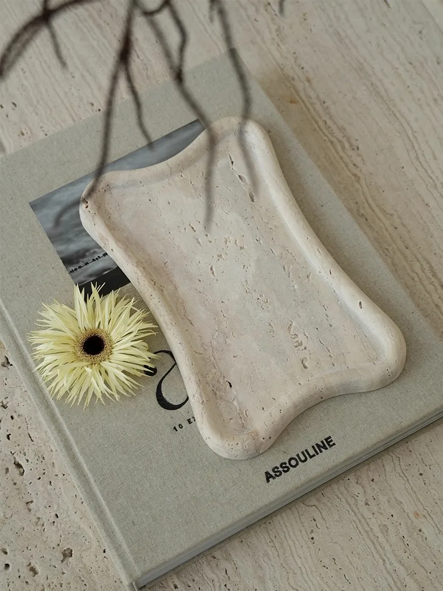 Creative home decor tray off-white Handmade marble tray bedroom Living room table Jewelry storage Photographic prop Ornaments 2
