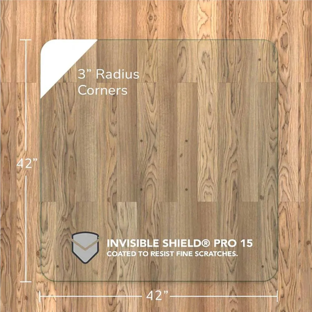 "42" square glass desk mat for seamless movement and carpet protection"