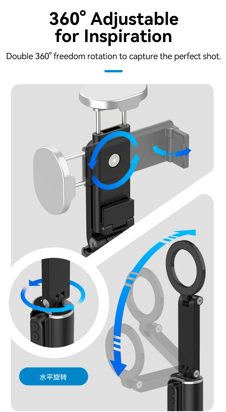 3 in 1 Selfie stick Phone Holder Wireless Remote Control Travel Clamp Magnetic 3