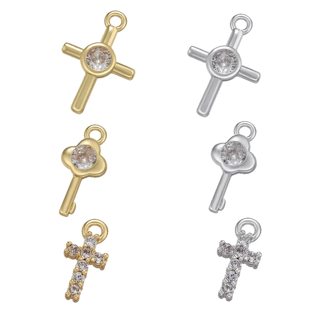 Gold Cross Charms Necklaces, Mini Cross Charms Pendants