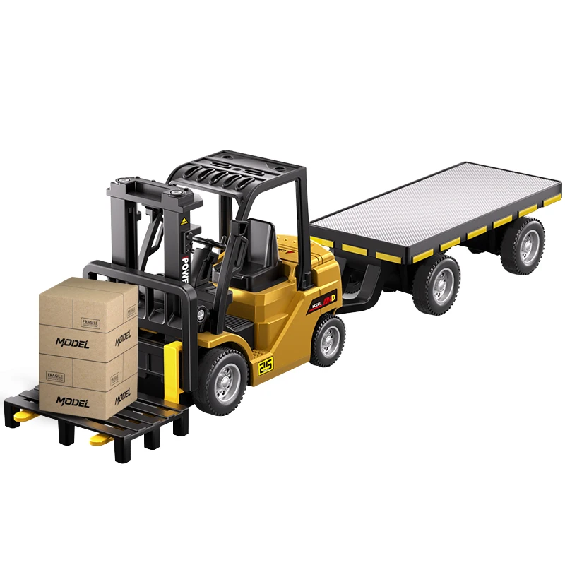 Mini Rc Truck Forklift 1/64 Alloy Diecast With Trailer Remote Control Desktop Cars For Boys Liftable Electric Excavator Kid Gift