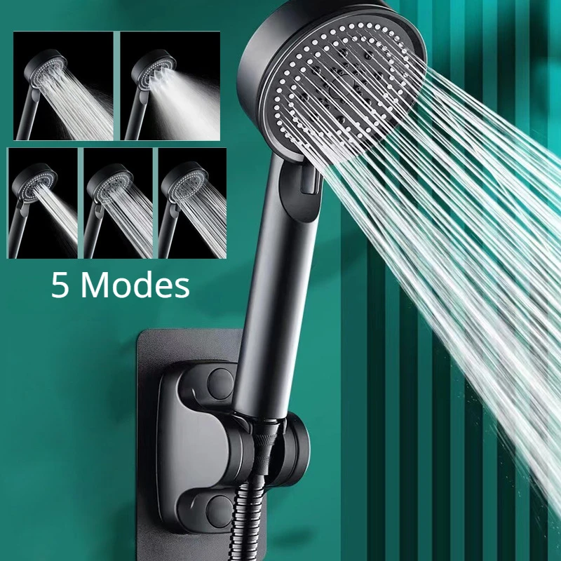 

Black 5 Modes Water Saving Shower Head Handheld One-key Stop High Pressure Shower Sprayer Massage Nozzle Bathroom Accessories