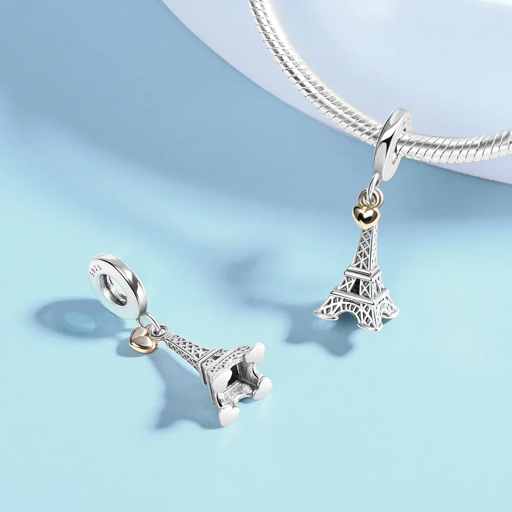 925 Sterling Silver Paris Tower Aircraft Travel Charm Pendant Beads Fit Charm Original Bracelet for Women Jewelry Making 6
