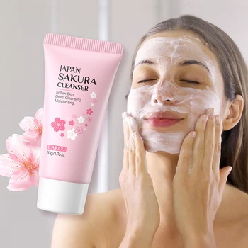 LAIKOU Japan Sakura Cleanser Gentle Deep Cleaning Oil Control Moisturizing Shrink Pores Face Skin Care Skin Cleanser 50g