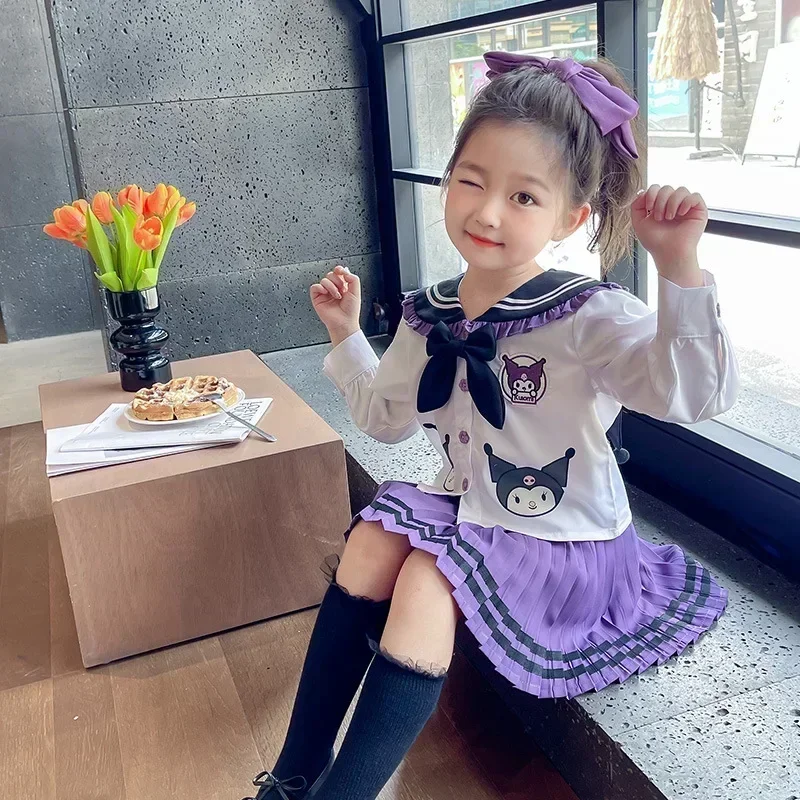 Children's JK Uniform Miniso Kuromi CosPlay Academy Style Pleated Skirt Girl Kawaii Princess Clothes