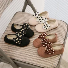 

Girls Suede Children Flat Mary Jane Shoes Outdoor Kids Fashion Cute Bow Baby Girls Moccasin Shoes Soft 2022 Spring Princess Shoe
