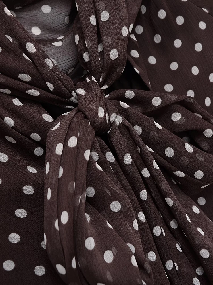 New Arrival Women Blouse Vintage Polka Dot Printed Casual Tops Fashion Bow Elegant Loose Long Sleeve Commuting Shirts Ladies