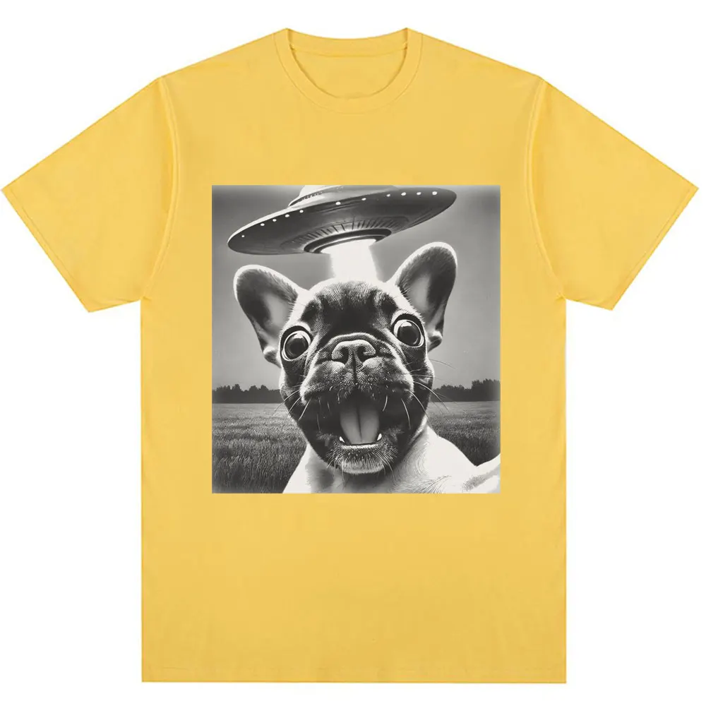 French Bulldog UFO Meme Vintage Graphic Oversized Cotton T-Shirt