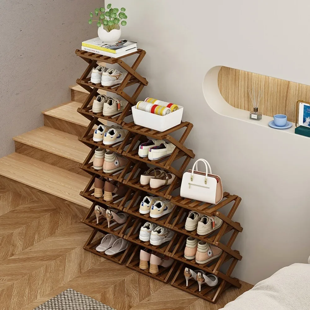 Shoe Rack Bamboo Made Telescopic Doorway Shoe Rack No Installation Required Frame Multi Layer Household Foldable Shoes Shelves 4