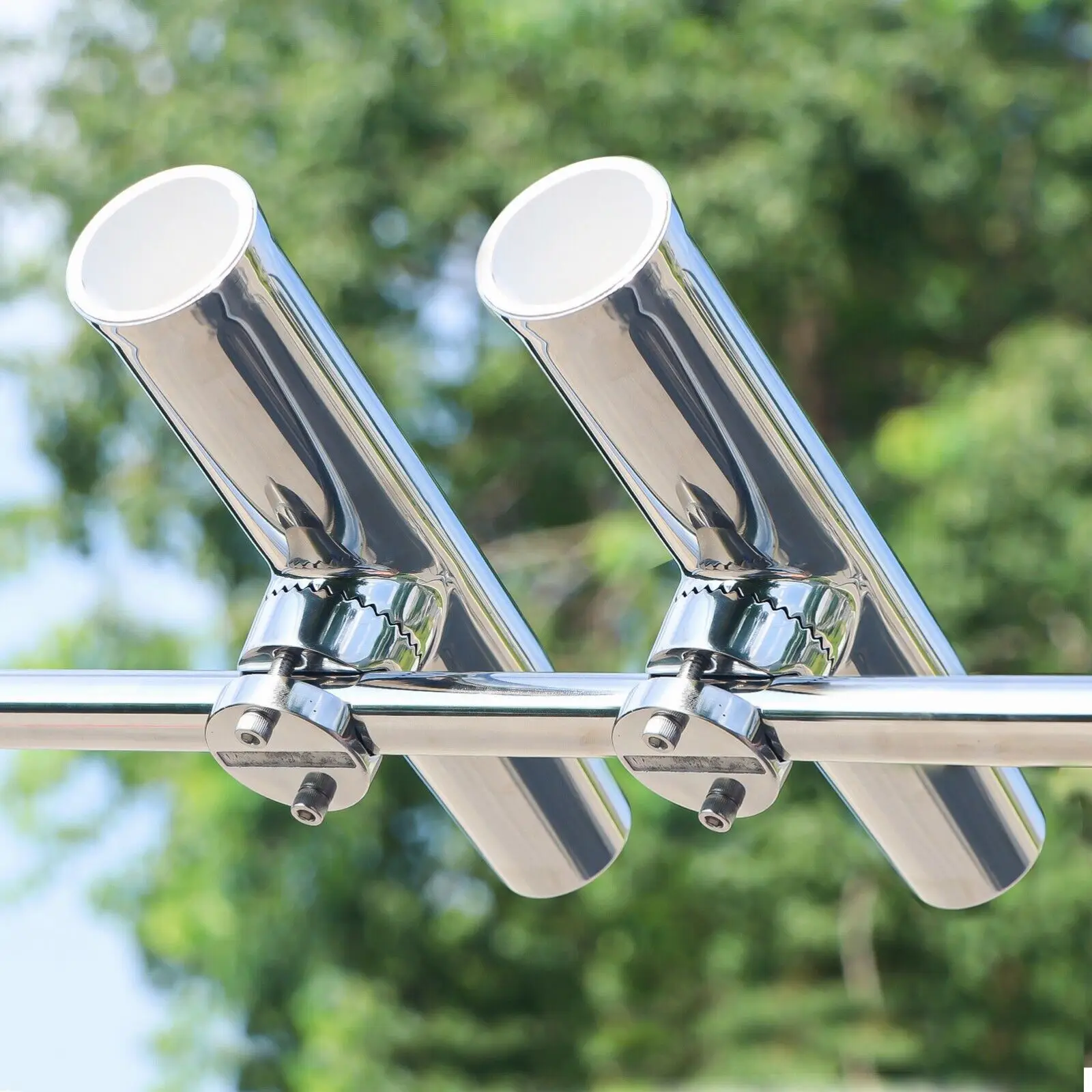 Boat Accessories 2X Boat Fishing Rod Holder Stainless Steel Clamp-on 7/8-1 Rail Marine Rod Pod