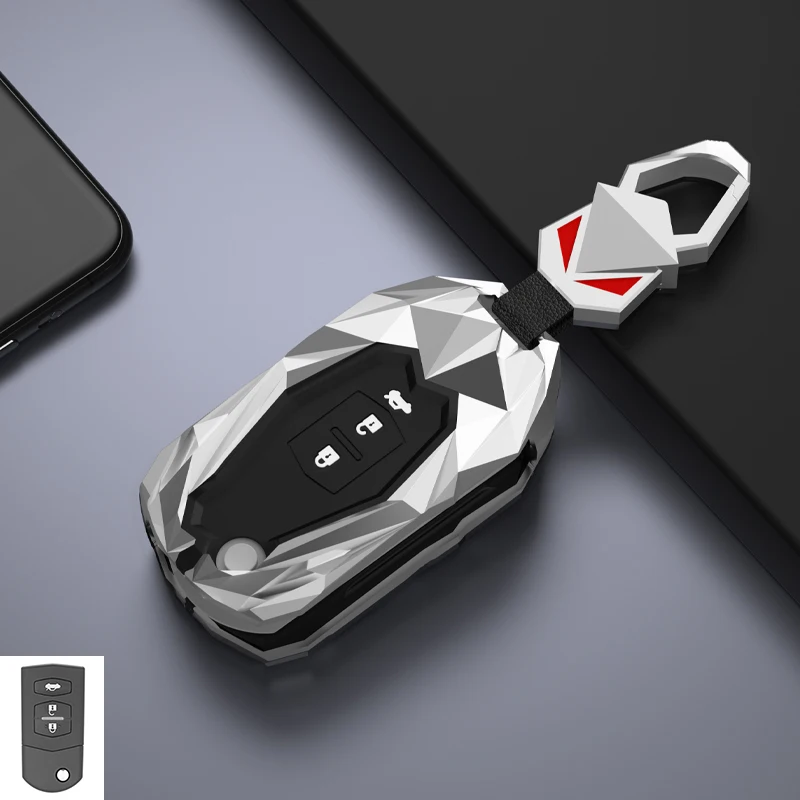 thumbnail image 1 of Funda protectora para llave de coche de aleación de zinc para Mazda 3 5 6 Series M6 RX8 MX5 2 3 botones funda protectora para llave abatible accesorios para llavero, 1 of 5