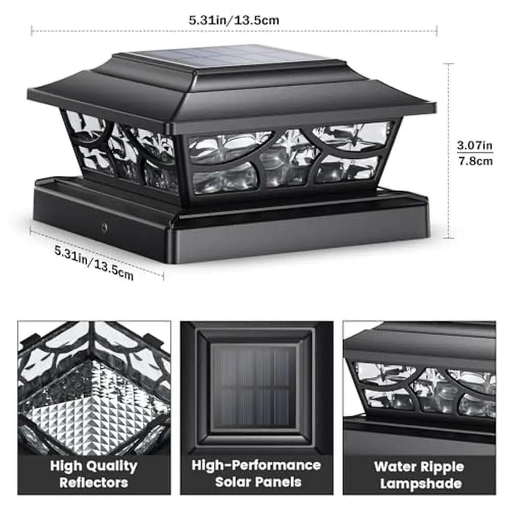 Solar Post Lights Outdoor 4 Modes Deck Fence Post Cap Light for 4x4 5x5 6x6 Vinyl Wooden Posts Patio Garden Decor (6 Pack)