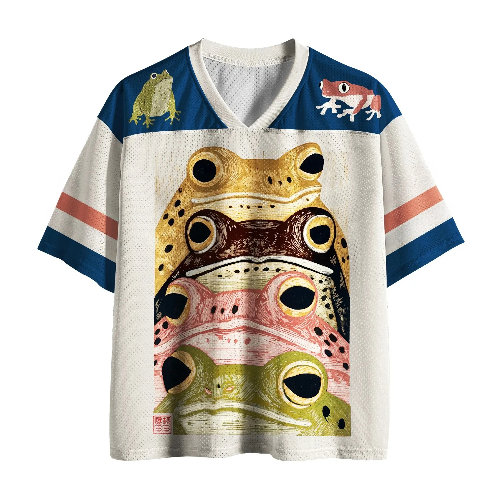 2026 Sommer Neu Japanischer Spaß-Frosch Outdoor Freizeit Sport V-Ausschnitt Kurzarm 3D-Druck T-Shirt Mode Y2K Lockerer Oberteil