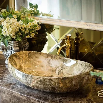 ยุโรปเคาน์เตอร์อ่างล้างหน้าอ่างล้างหน้าเซรามิคห้องน้ําอ่างล้างหน้าโรงแรม Art อ่างล้างหน้าบ้านระเบียงขนาดเล็กอ่างล้างจาน 1