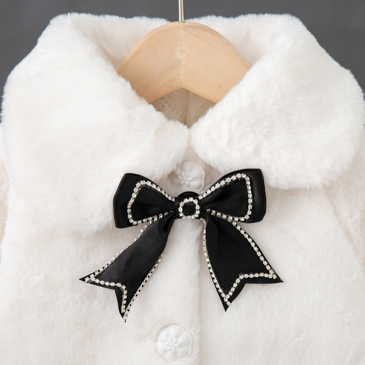 Baby Mädchen Plüsch Mantel Koreanischen Stil Bogen Einfarbig Langarm Revers Schal Mädchen Winter Täglich Halten Warme Kleidung – Detail 20