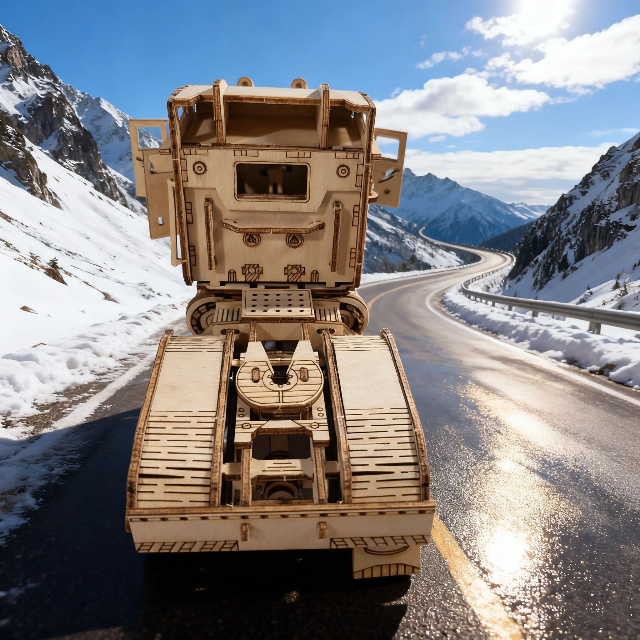 Wooden Semi-Trailer Truck Puzzle – DIY Hand-Assembled Model 2