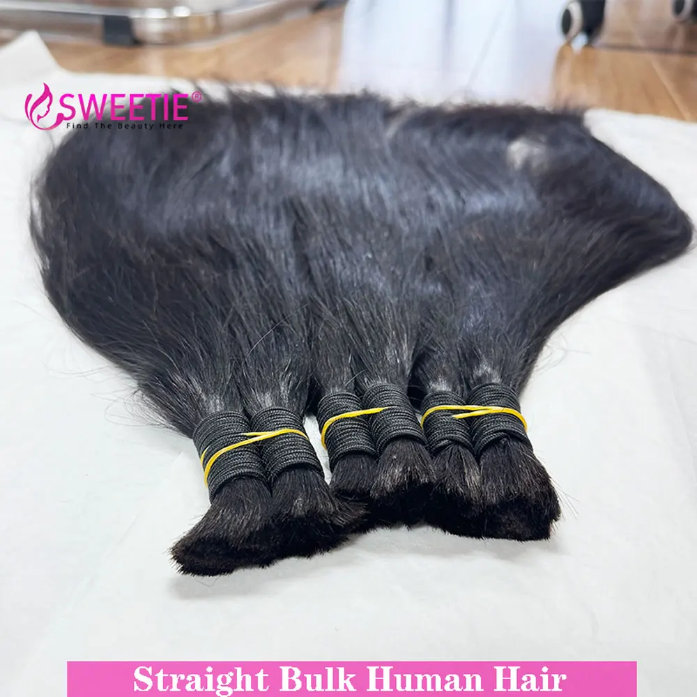 No Weft Bone Straight Boho Braids Human Hair Bulk Braiding Hair 12A Silky Straight Bulk And Braiding Hair 100% Human Hair